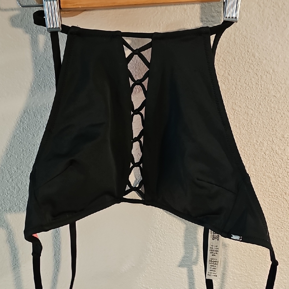 PINK Victoria's Secret Black and Pink Swimshuit Top